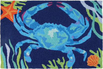 Jellybean Deep Blue Crab Coastal Decor 21 x 33 in Washable Accent Rug