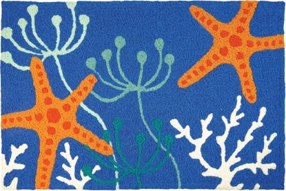 Jellybean Starfish On Royal Blue Coastal Decor 21 x 33 in Washable Accent Rug
