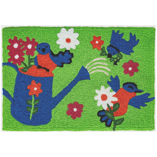 Picture of Bluebirds & Watering Can Machine Washable Jellybean® Accent Rug