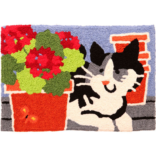 Picture of Kitty and Potted Geranium  Machine Washable Jellybean®  Accent Rug