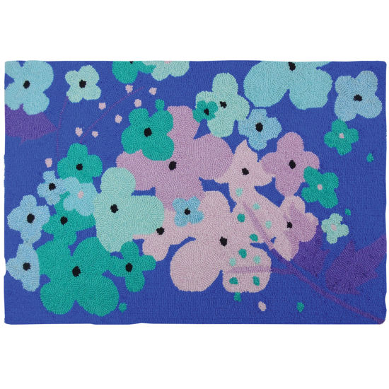 Picture of Flowers on Blue Hand Hooked Accent Rug